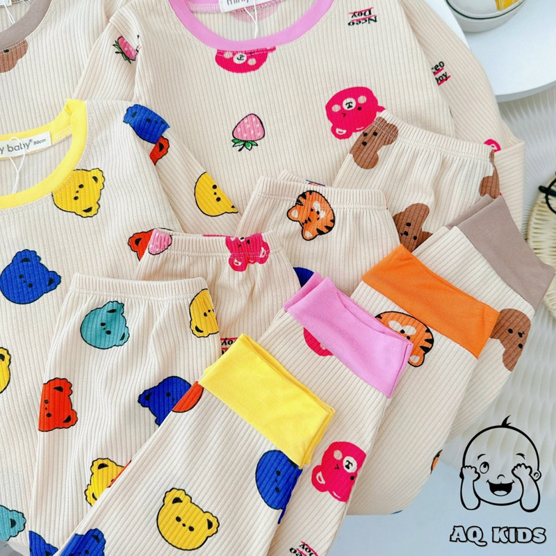 Bộ dài tay thun gân mềm mịn mát cho bé trai bé gái size 80-170