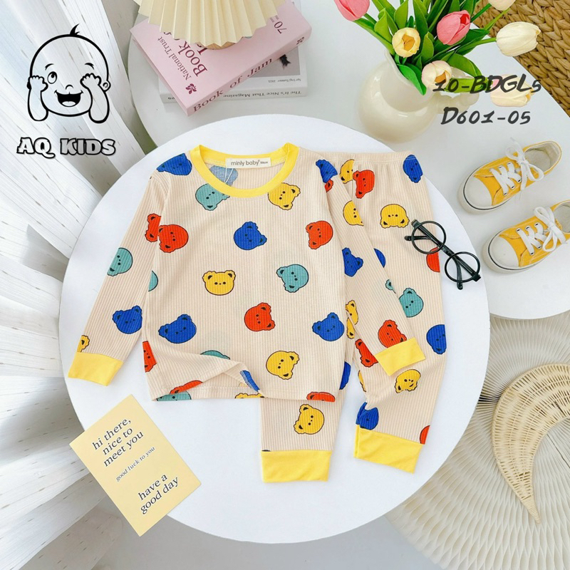 Bộ dài tay thun gân mềm mịn mát cho bé trai bé gái size 80-170