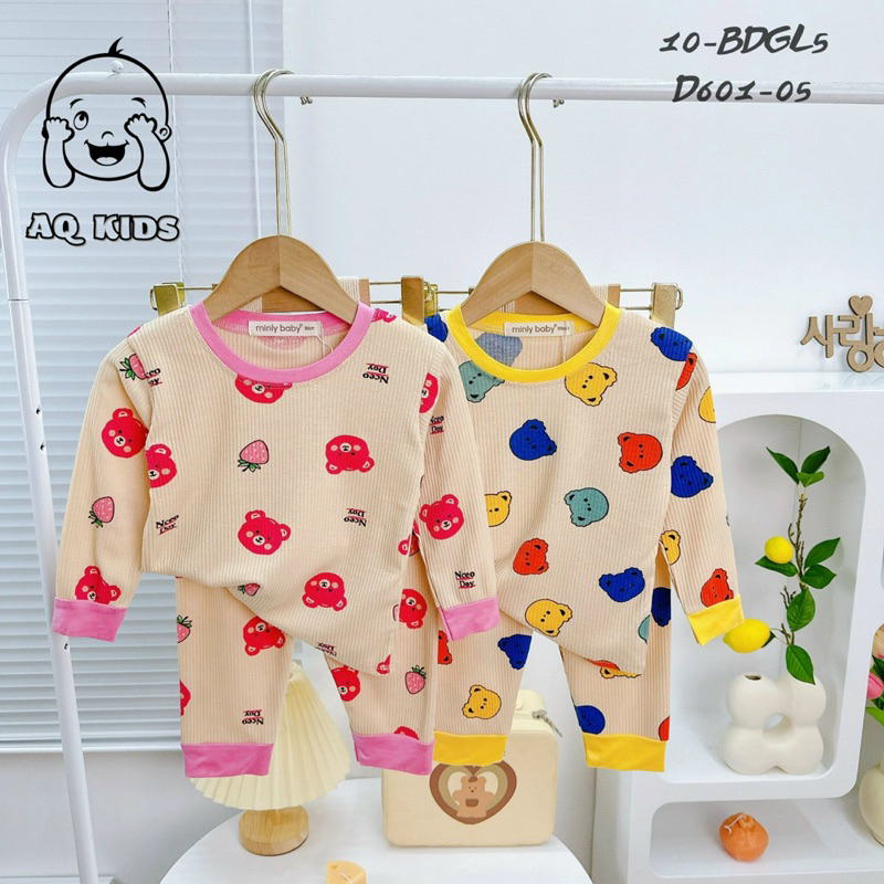 Bộ dài tay thun gân mềm mịn mát cho bé trai bé gái size 80-170