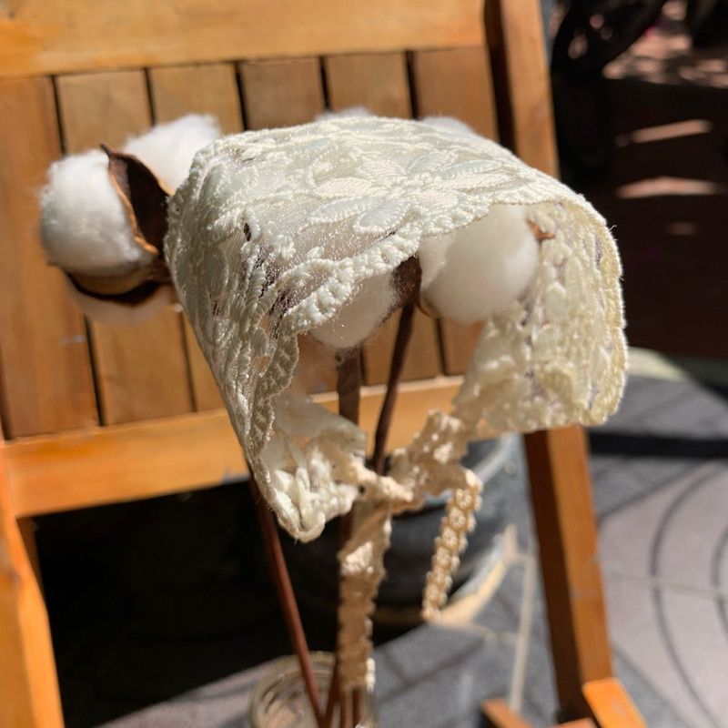 Turban ren màu Kem  style Hàn Quốc cho bé . Ren Mềm . Dây Buộc Chỉnh Vòng Đầu Cho Bé