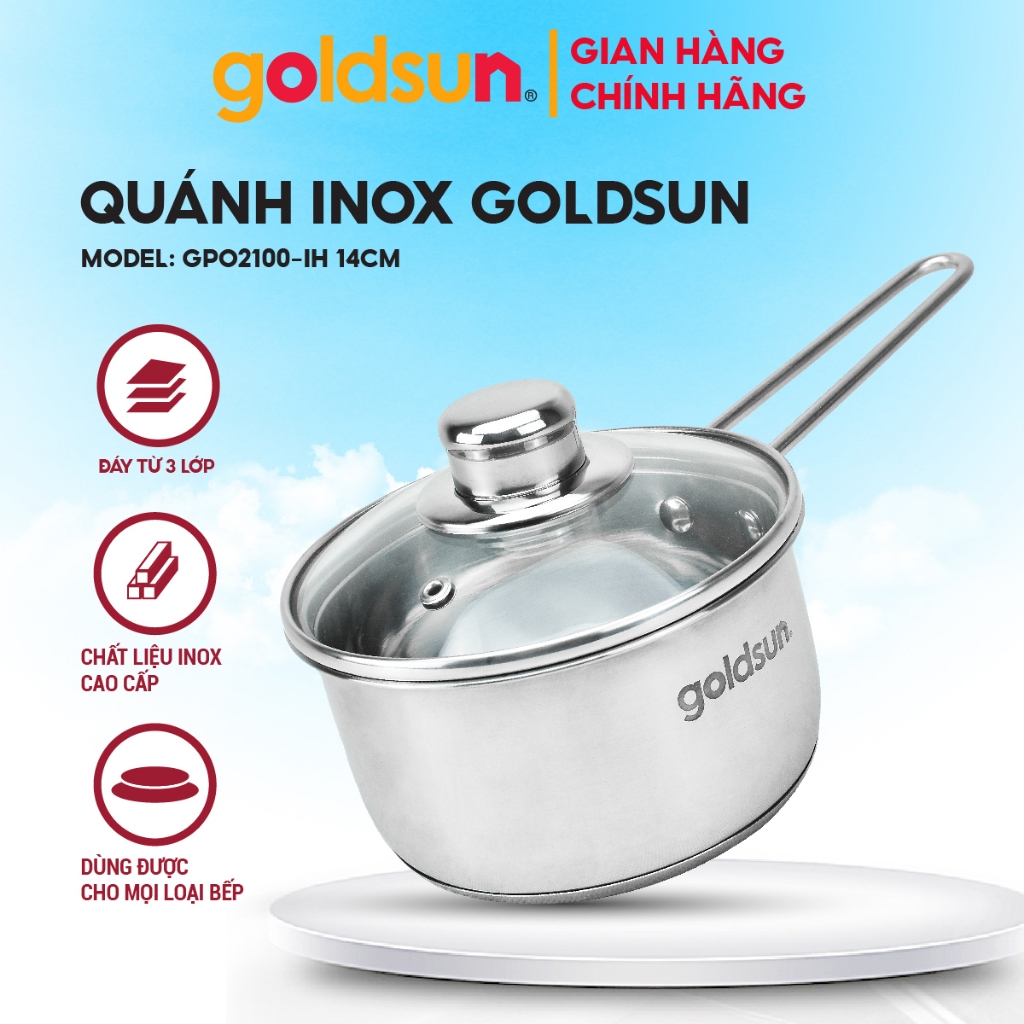 Quánh inox goldsun GPO2100-IH 14cm đáy từ 3 lớp dùng cho mọi loại bếp