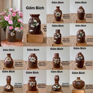 Bình hoa lọ hoa mini nhiều mẫu nâu mộc vẽ hoa gốm sứ bát tràng - gốm bích