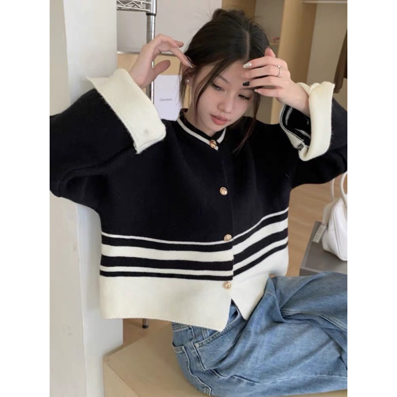 Áo lencardigan kẻ 66022