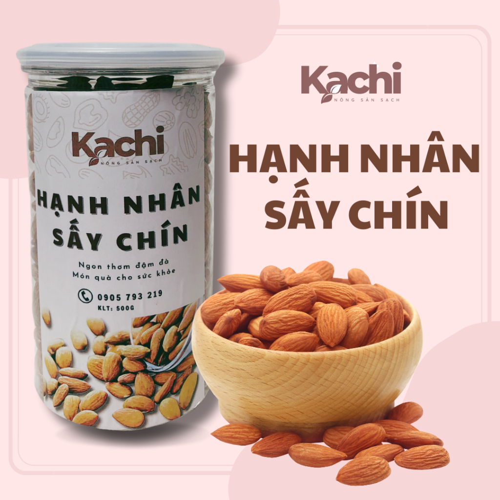 Hạt Hạnh Nhân Sấy Chín KACHI NÔNG SẢN Hộp 500G, Hạnh Nhân Ăn Kiêng, Giảm Cân, Ăn Vặt, Hạt Ngũ Cốc Dưỡng Cho Bà Bầu