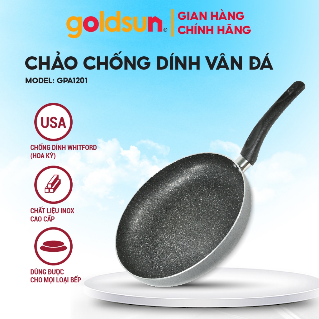 Chảo Chống Dính Vân Đá Đáy Từ Goldsun Dùng Trên Mọi Loại Bếp Nhiều Kích Cỡ 26-28-30cm - GPA1201