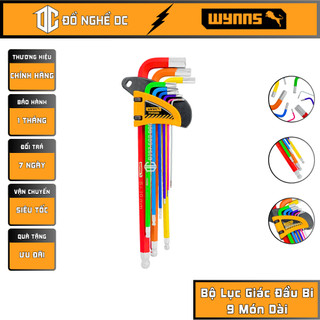 Bộ lục giác đầu bi sắc màu 9 món dài, lục lăng đầu bi f041339 wynn's 1.5mm-10mm thép cao cấp