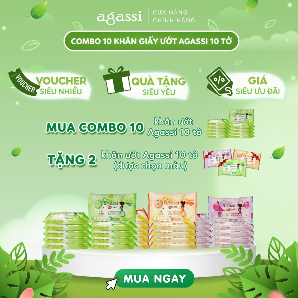 Combo 10 gói khăn giấy ướt Agassi 10 tờ