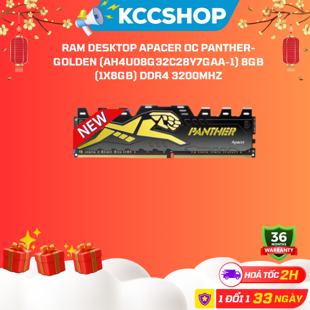 Ram Desktop Apacer OC Panther-Golden (AH4U08G32C28Y7GAA-1) 8GB (1x8GB) DDR4 3200Mhz