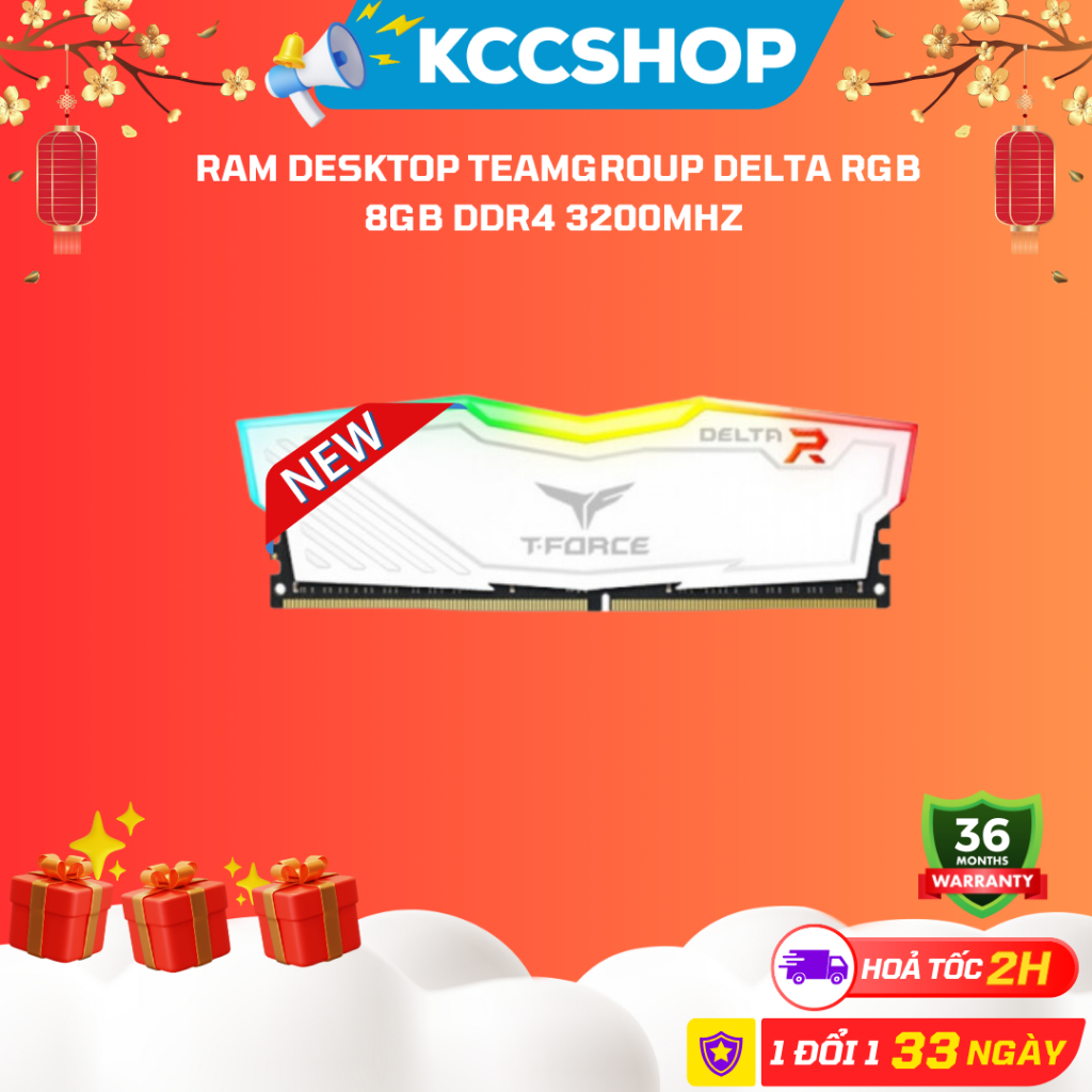 RAM DESKTOP TEAMGROUP DELTA RGB 8GB DDR4 3200MHZ - Chính Hãng Màu Đen & Trắng