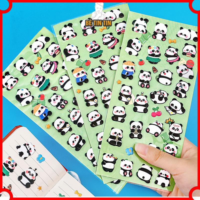 Sét Miếng Dán Hình Gấu Trúc 3d Sticker Dễ Thương Trang Trí Sổ Tay / Sổ Tay/ Bình Nước Sticker Chống Thấm Nước