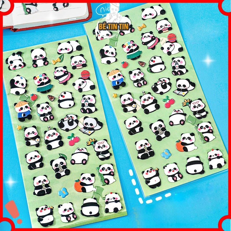 Sét Miếng Dán Hình Gấu Trúc 3d Sticker Dễ Thương Trang Trí Sổ Tay / Sổ Tay/ Bình Nước Sticker Chống Thấm Nước