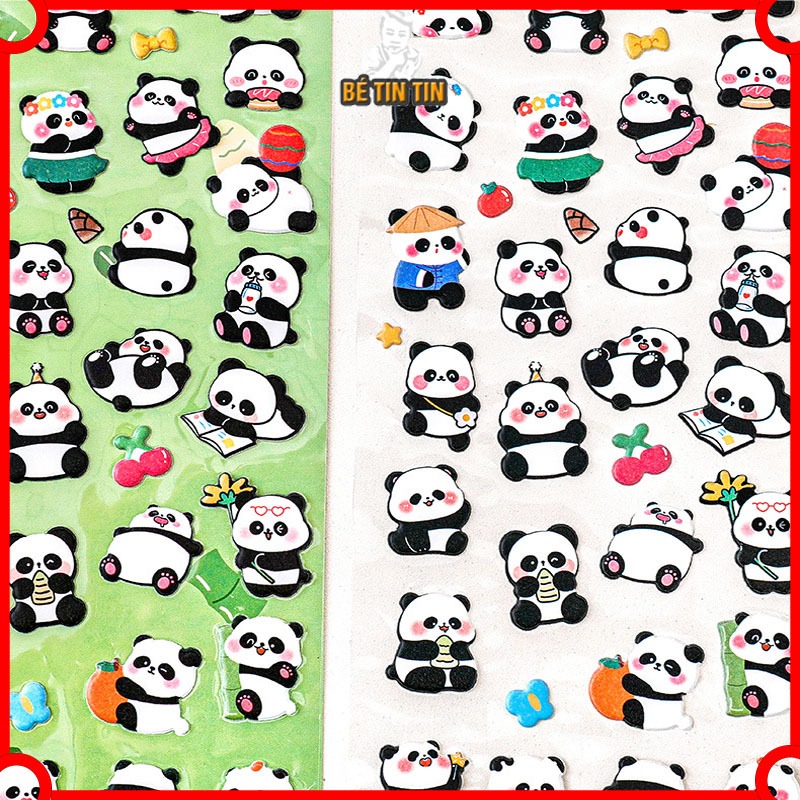 Sét Miếng Dán Hình Gấu Trúc 3d Sticker Dễ Thương Trang Trí Sổ Tay / Sổ Tay/ Bình Nước Sticker Chống Thấm Nước