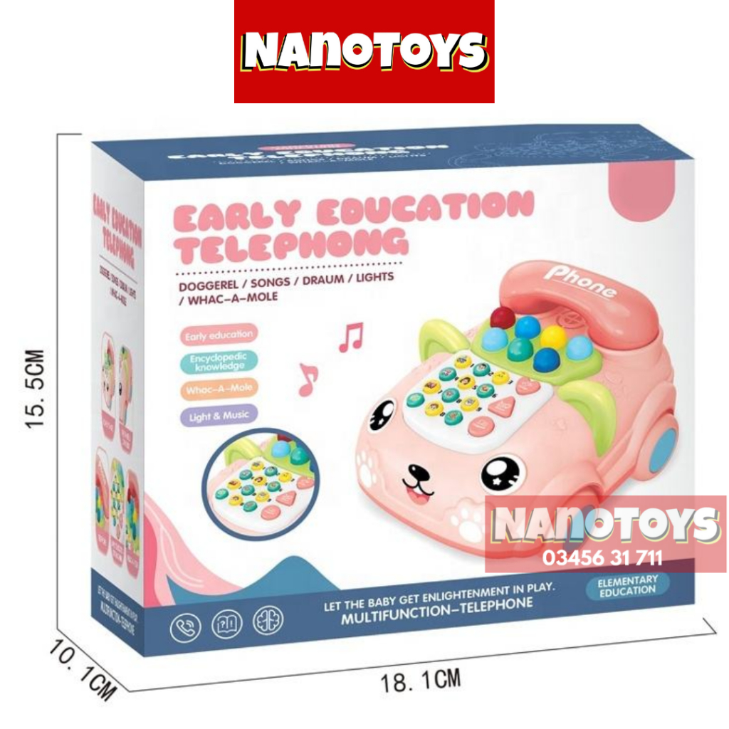 Đồ chơi điện thoại để bàn có nhạc và đèn, có bánh xe di chuyển được, tặng kèm pin - NANOTOYS STORE