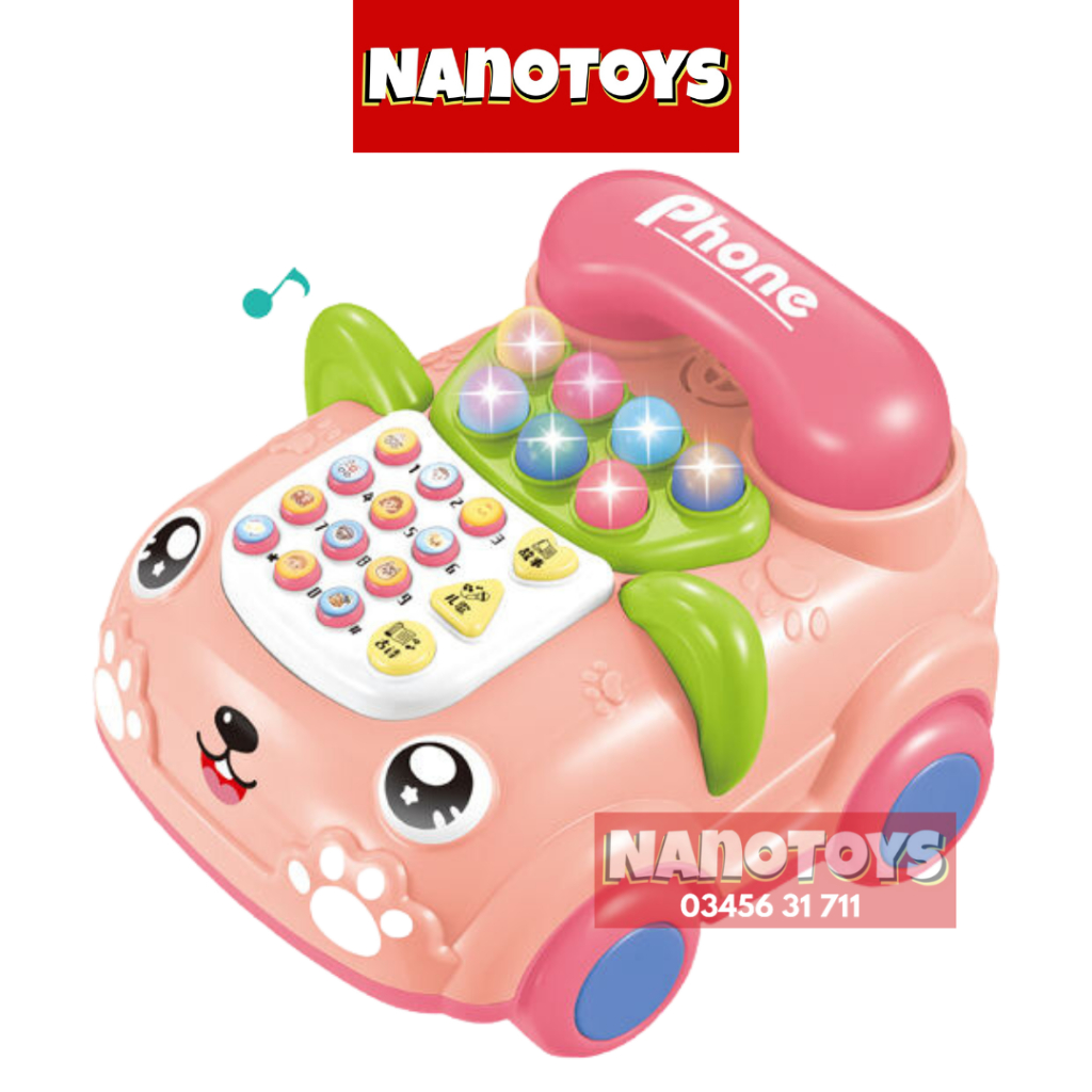 Đồ chơi điện thoại để bàn có nhạc và đèn, có bánh xe di chuyển được, tặng kèm pin - NANOTOYS STORE