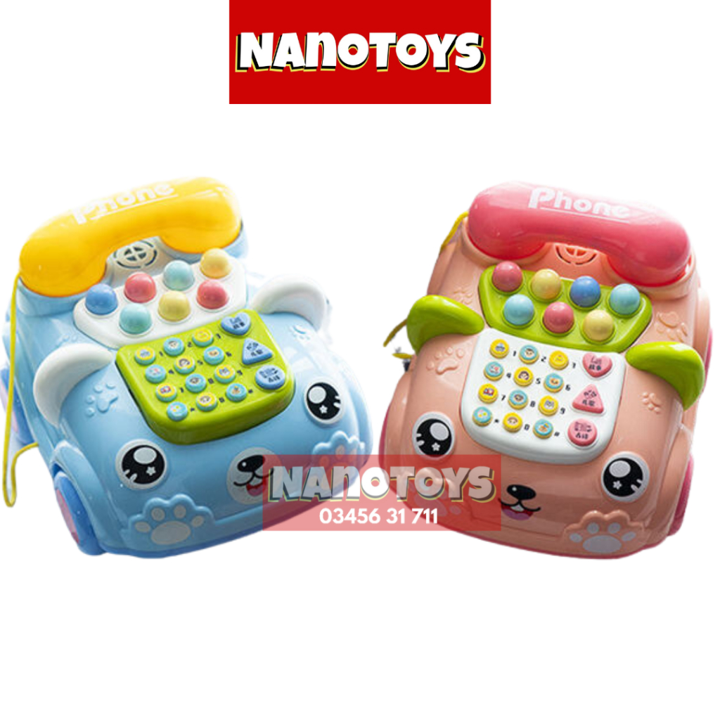 Đồ chơi điện thoại để bàn có nhạc và đèn, có bánh xe di chuyển được, tặng kèm pin - NANOTOYS STORE