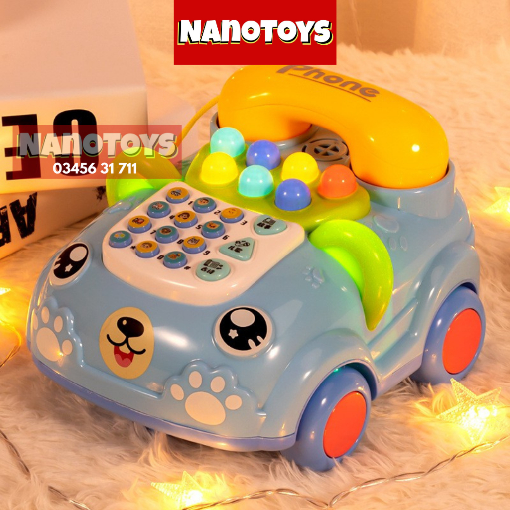 Đồ chơi điện thoại để bàn có nhạc và đèn, có bánh xe di chuyển được, tặng kèm pin - NANOTOYS STORE