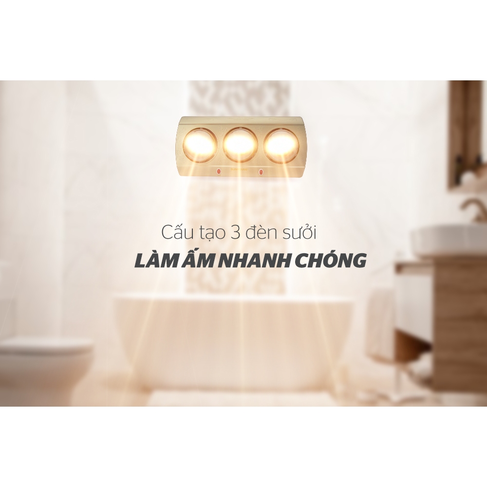 Đèn sưởi nhà tắm Halogen 2 bóng và 3 bóng Sunhouse SHD3812 / SHD3813 + tặng dao làm bếp màu đen