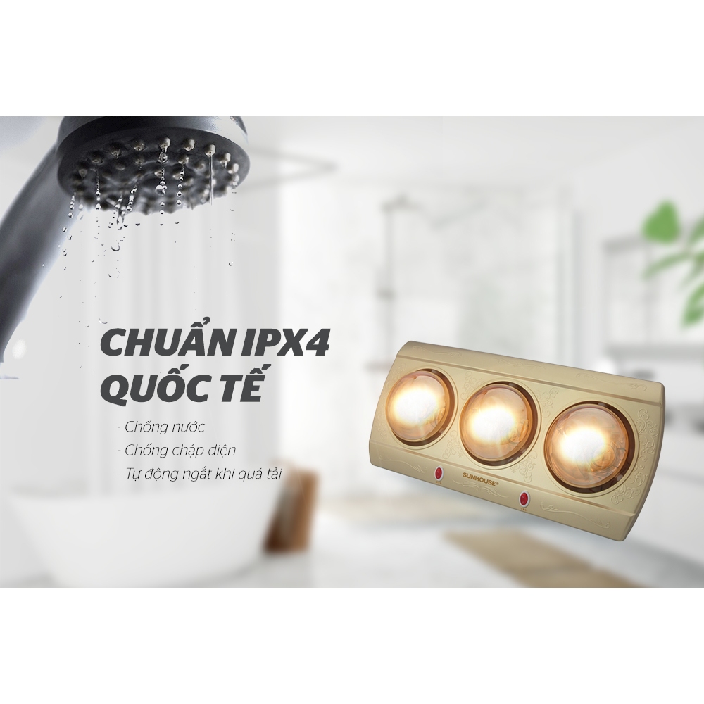 Đèn sưởi nhà tắm Halogen 2 bóng và 3 bóng Sunhouse SHD3812 / SHD3813 + tặng dao làm bếp màu đen