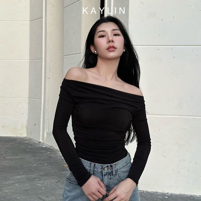 Áo thun kiểu trễ vai tay dài chất thun ánh kim mát mẻ sang trọng KAYLIN - N2135