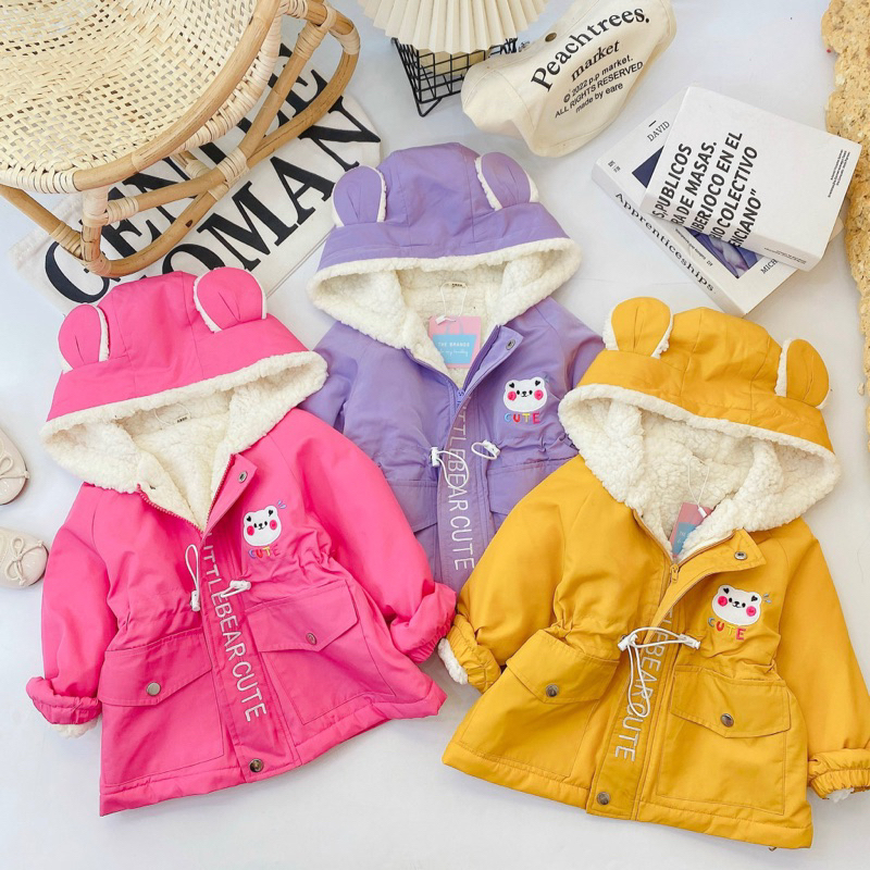 Siêu phẩm áo gió parka thêu gấu cho bé gái