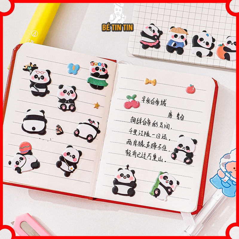 Sét Miếng Dán Hình Gấu Trúc 3d Sticker Dễ Thương Trang Trí Sổ Tay / Sổ Tay/ Bình Nước Sticker Chống Thấm Nước