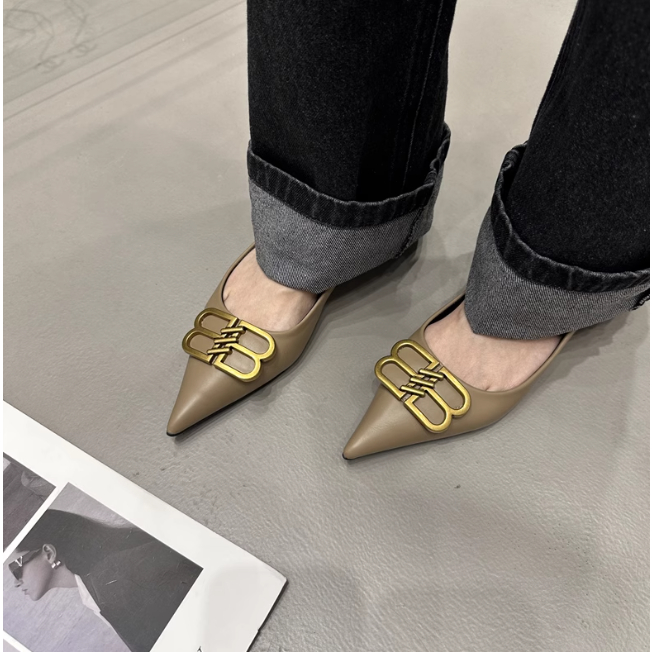 Giày Búp Bê Nữ Khóa Kim Loại Mũi Nhọn Đế Mềm Thoải Mái Gót Bằng Miệng Dẹp 2023