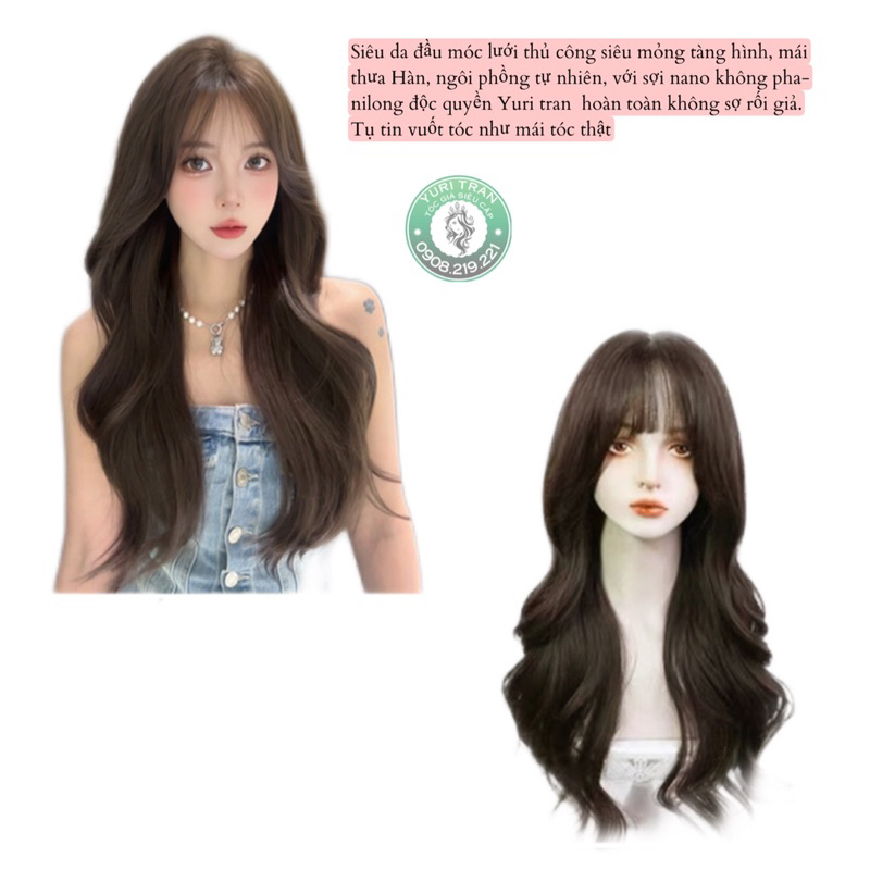 TÓC GIẢ SIÊU DA ĐẦU MÓC LƯỚI MỎNG TÀNG HÌNH CAO CẤP YURI TRAN. tơ nano siêu mượt. Hàng sẵn. xoăn lơi mái thưa nâu lạnh