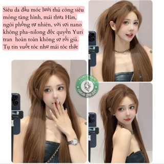 TÓC GIẢ SIÊU DA ĐẦU MÓC LƯỚI MỎNG TÀNG HÌNH - KIỂU TÓC THẲNG MÀU TRÀ SỮA- HÀNG SẴN- tặng kèm lưới