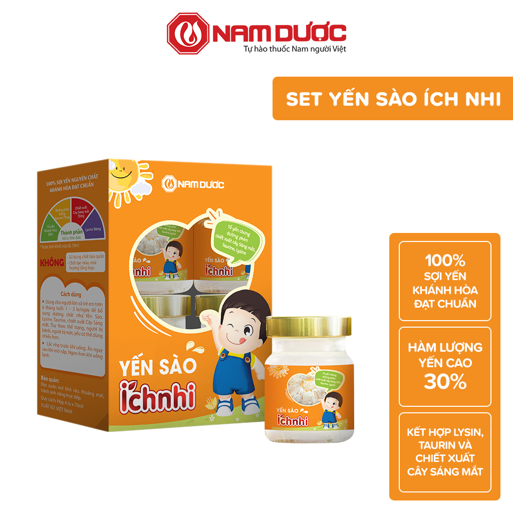 Set yến chưng sẵn cho bé - 4 Hũ 70ml / 30% tổ yến chưng đường phèn - Yến sào Ích Nhi, Khánh Hòa