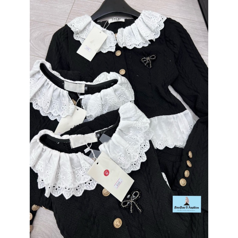 Set len thừng đen phối ren trắng thanh lịch
