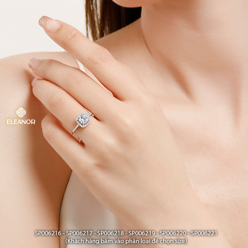 Nhẫn bạc nữ Eleanor Accessories mặt hình vuông bo góc đính đá phụ kiện trang sức 5628