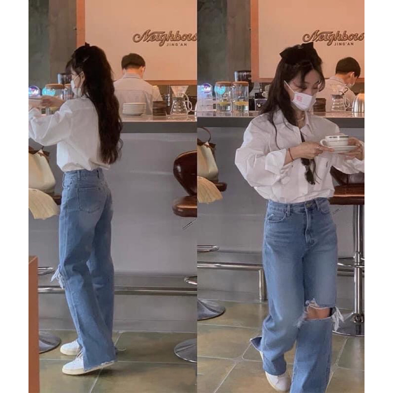 Sơmi thêu polo tay dài có túi