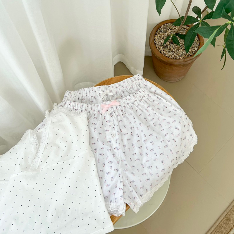 𝐚𝐬𝐡𝐞𝐱𝐢𝐧𝐜𝐡𝐚𝐨: quần đùi mặc nhà hoa phối ren nơ