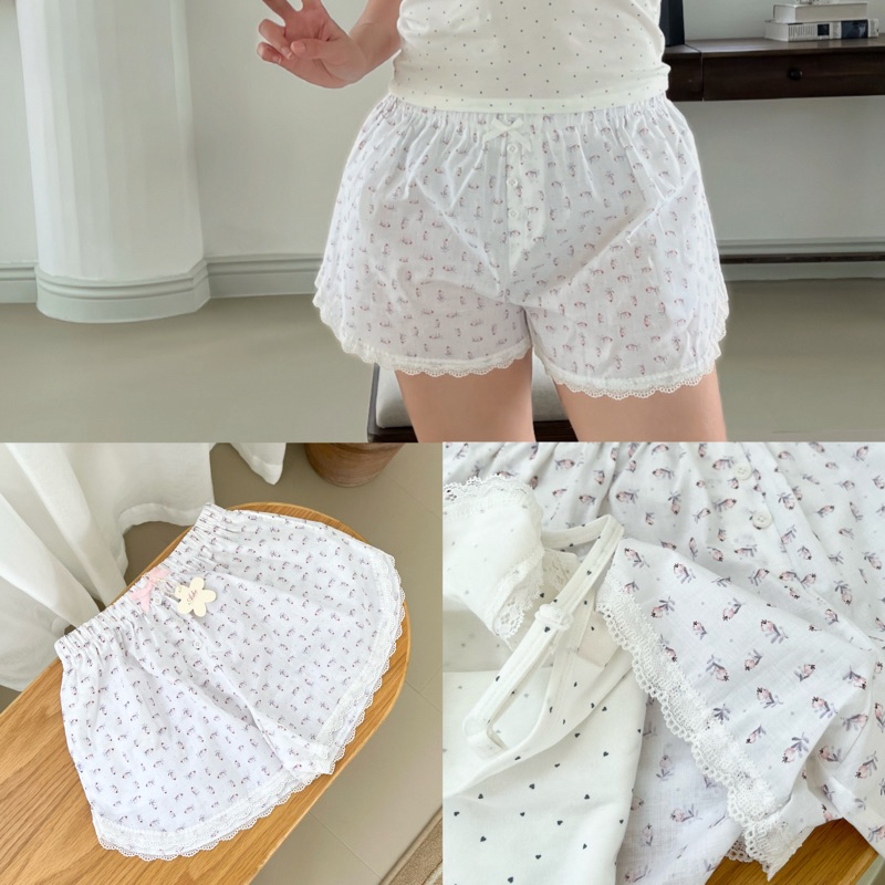 𝐚𝐬𝐡𝐞𝐱𝐢𝐧𝐜𝐡𝐚𝐨: quần đùi mặc nhà hoa phối ren nơ
