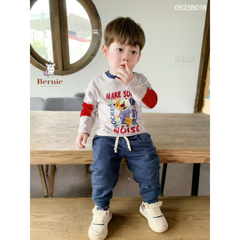 Bộ thu đông cotton dài tay in hoạ tiết Make some noise Bernie cho bé