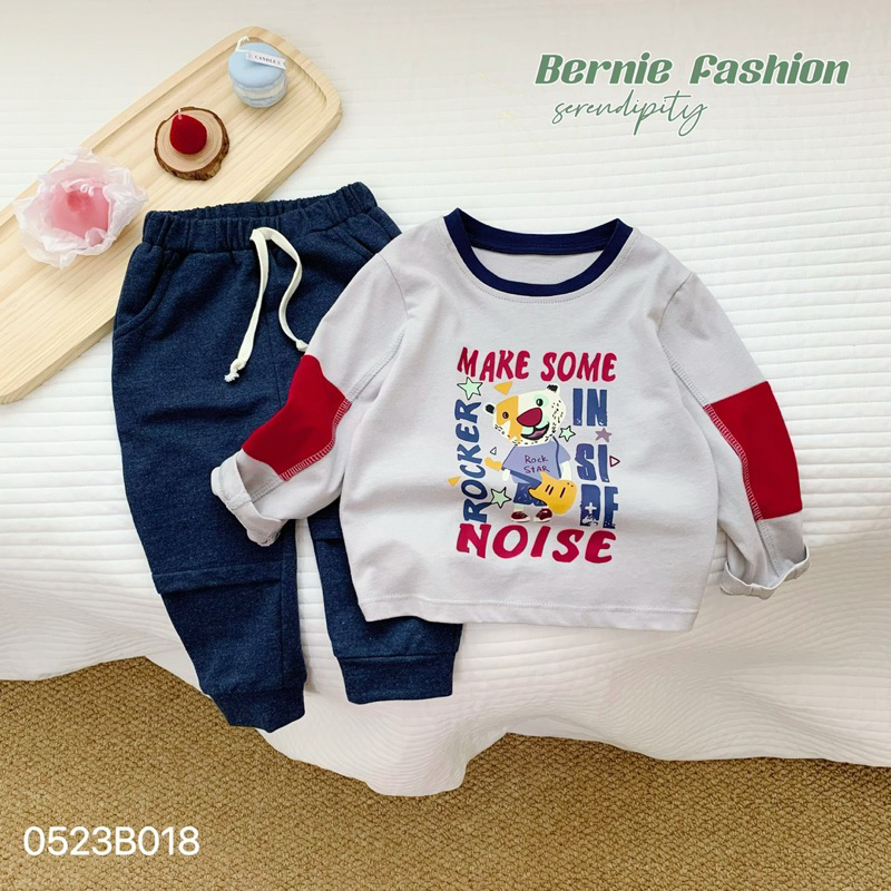 Bộ thu đông cotton dài tay in hoạ tiết Make some noise Bernie cho bé