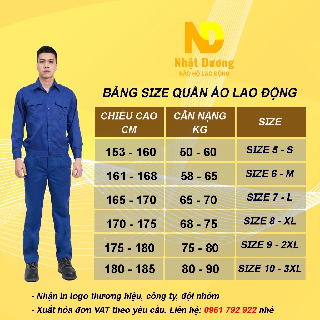 Quần áo bảo hộ lao động nam nữ vải kaki 2/1 màu xanh ND08, Đồ bảo hộ lao động Nhật Dương dài tay cho công nhân