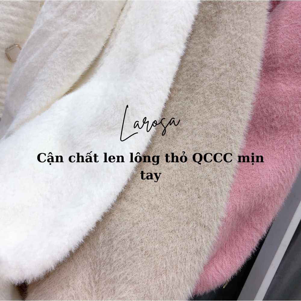 Áo khoác len cardigan , áo khoác len nữ len lông thỏ màu kem màu đen tay bồng cổ V 2 cúc vải QCCC Loại 1 mịn tay Larosa
