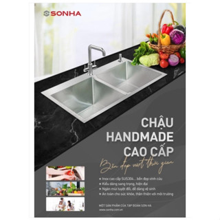 CHẬU RỬA CHÉN BÁT INOX 304 Sơn Hà HANDMADE 2 HỐ CÂN HM.X.2C.82.2.3 CAO CẤP. [HÀNG CHÍNH HÃNG]
