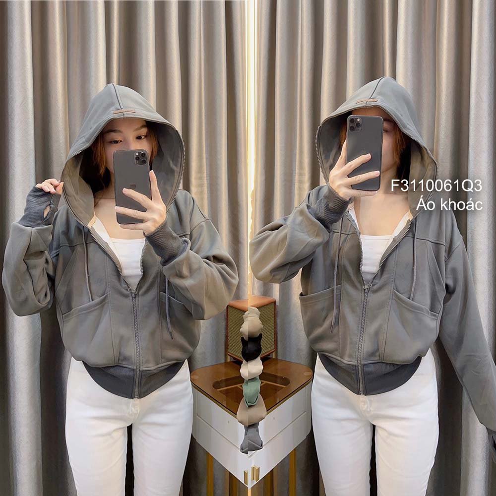 Áo khoác thun 2 da có nón phối 8 túi dây kéo khóa tay dài!
