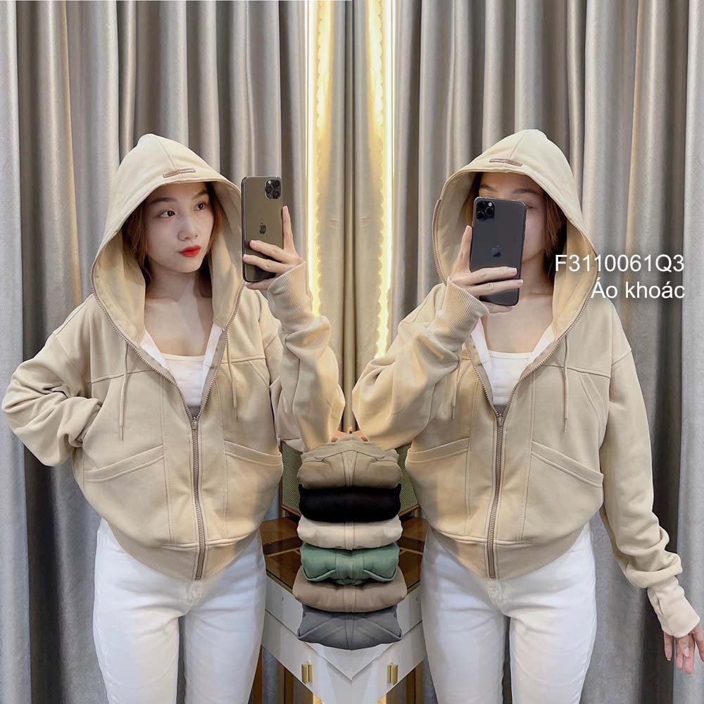 Áo khoác thun 2 da có nón phối 8 túi dây kéo khóa tay dài!
