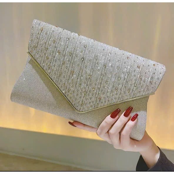 Túi Ví Nữ Cầm Tay Đính Đá Đi Tiệc Sang Trọng Bản To Phong Cách Thời Trang Hàn Quốc