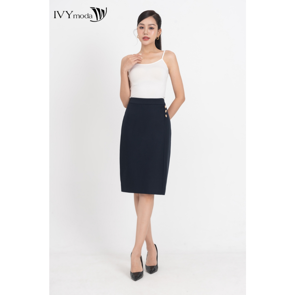 Chân váy bút chì đính khuy sườn IVY moda MS 31M8641