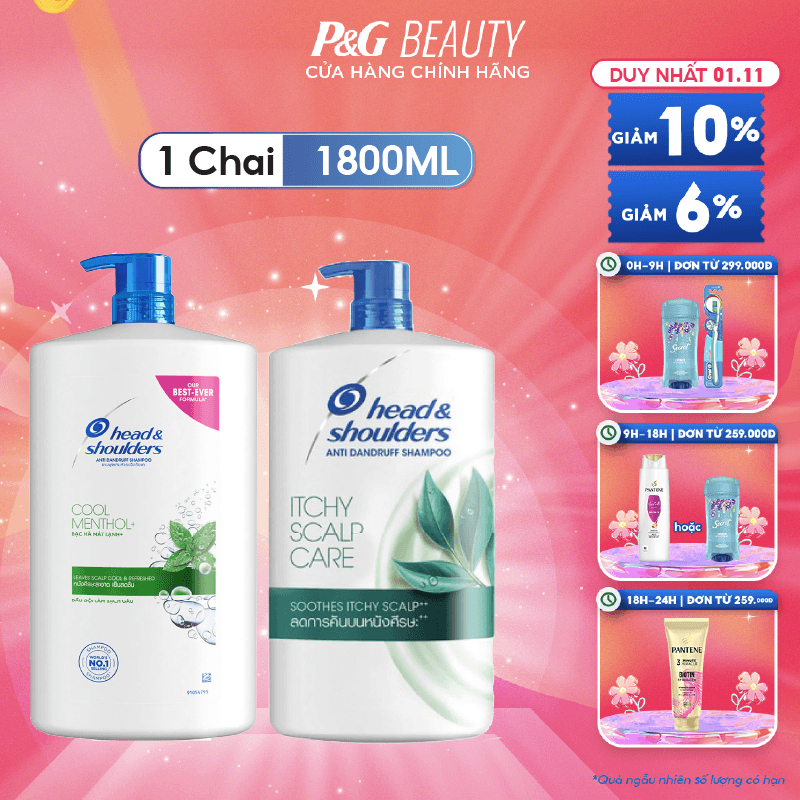 Dầu Gội HEAD&SHOULDERS chai 1800ml Bạc Hà Mát Lạnh / Da Đầu Ngứa: Bạc Hà Mùa Hè