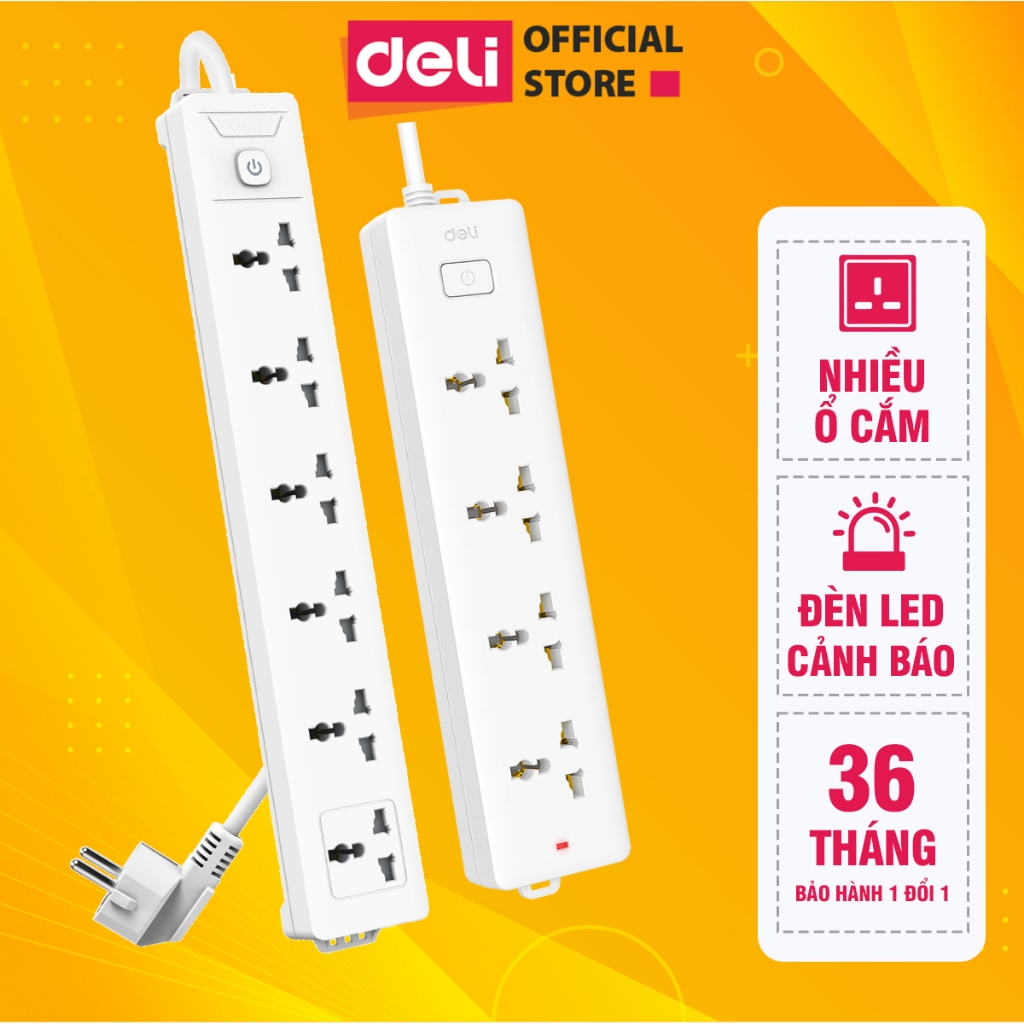 Ổ Điện Đa Năng Deli Tích Hợp 4 Ổ Cắm Đầu Ba - An Toàn, Tiện Lợi, Chịu Nhiệt Tốt - Dùng Trong Văn Phòng - Dây 3m - E18337