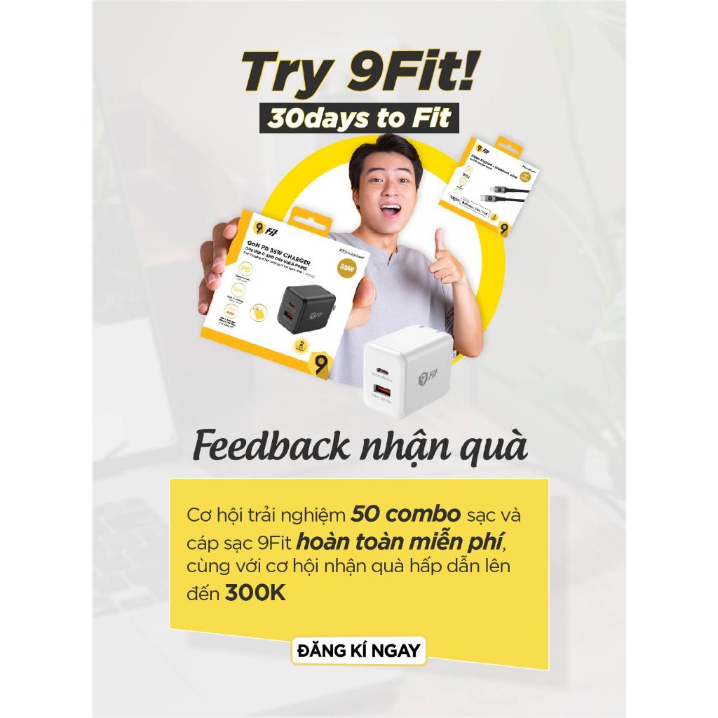 Cáp sạc nhanh 60W 9Fit C to C - Hàng chính hãng bảo hành 2 năm
