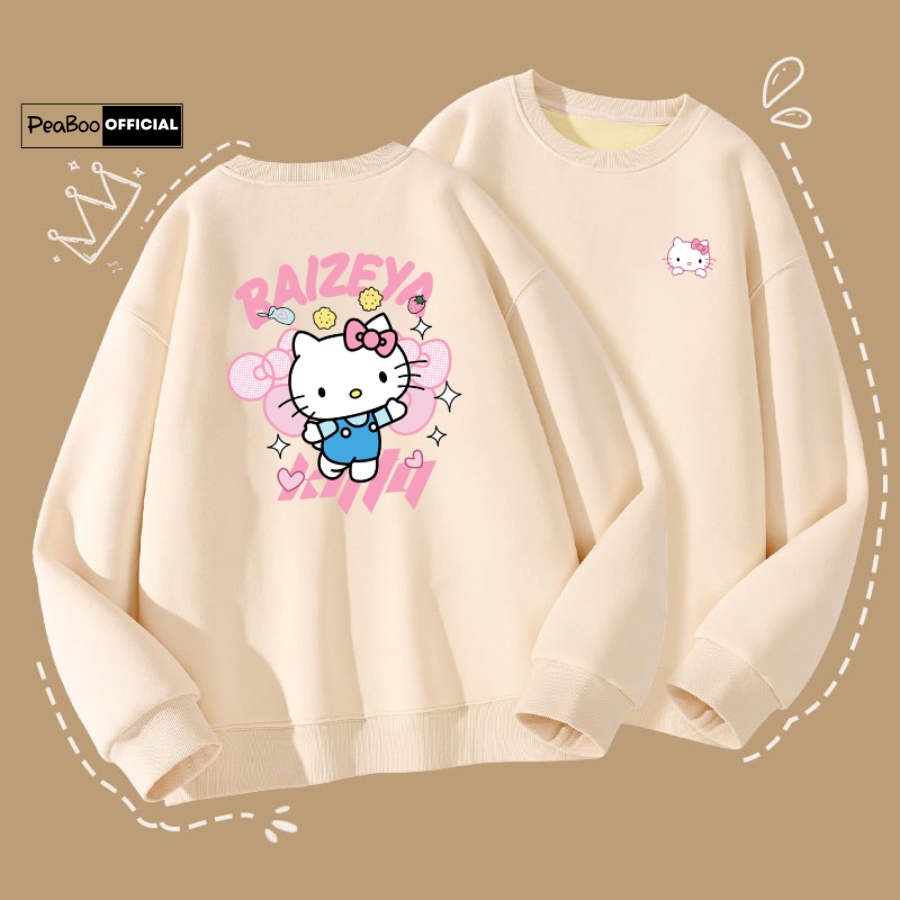 Áo Sweater Hello Kitty Nam Nữ By PEABOO Unisex Chất Nỉ Lót Bông Form Rộng