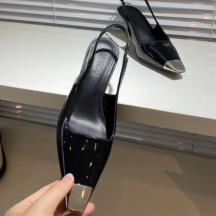 Giày cao gót mũi bạc Vuông đế cao 6 và 9cm