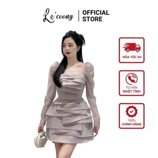 Váy đẹp dáng ngắn lecoong v486 đầm đi tiệc xếp tầng tiểu thư