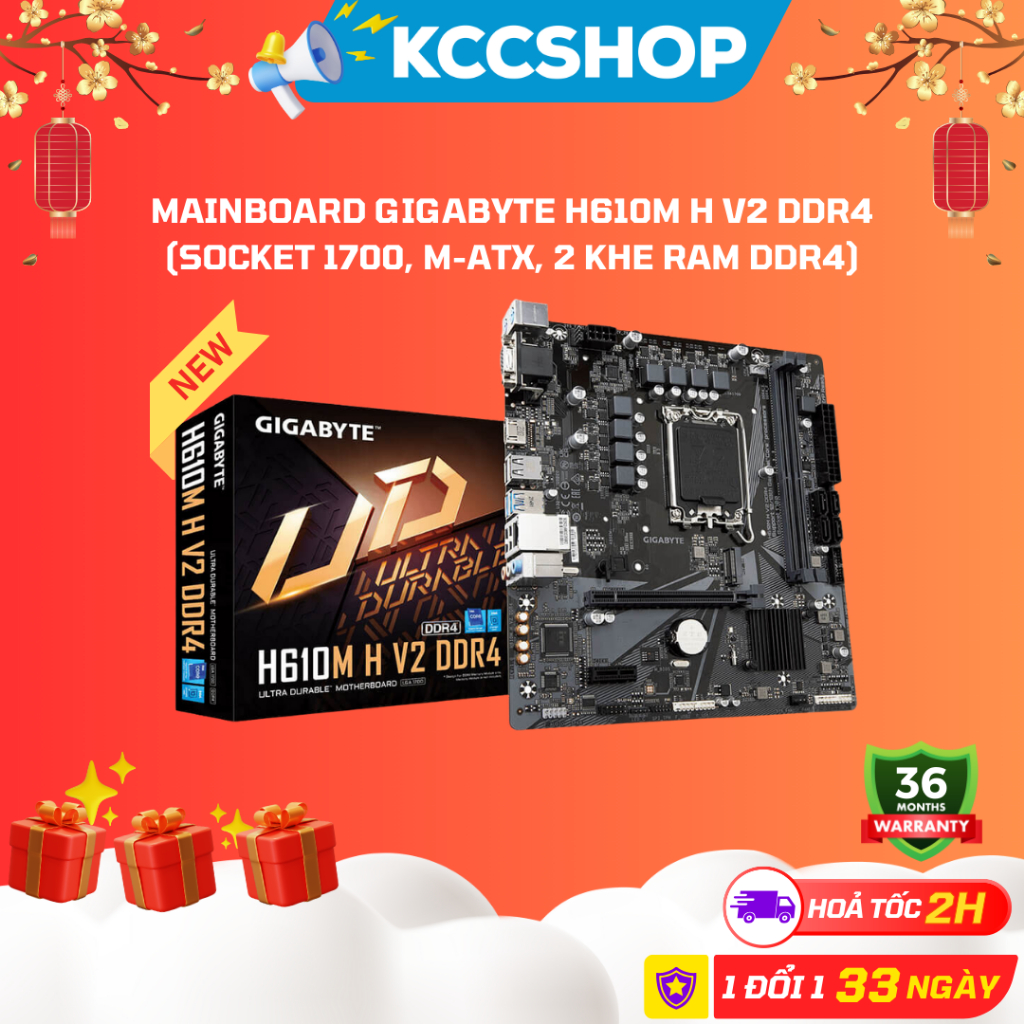 Mainboard Gigabyte H610M H V2 DDR4 (Intel H610, Socket 1700, m-ATX, 2 khe RAM DDR4)